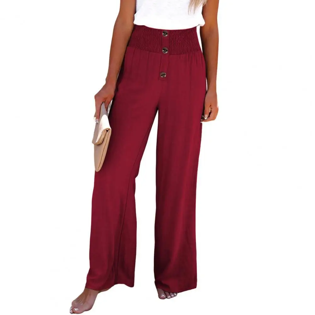 

Wild Straight Wide Leg Pants Female Long Pants Comfy Button Closure Solid Color High Waist Wide Leg Women Trousers Long Pants