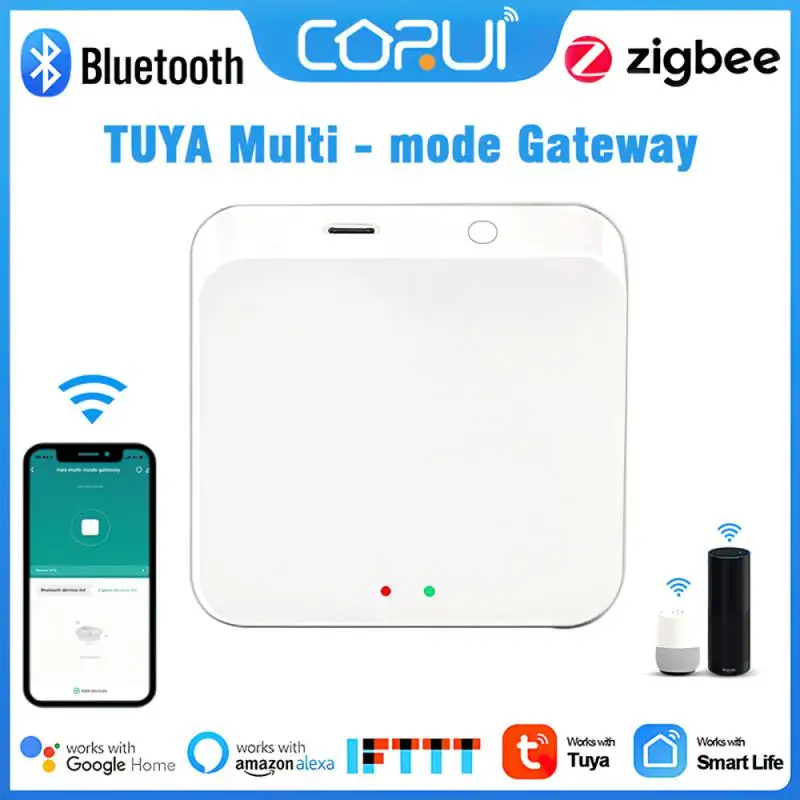

CORUI Tuya Multi-mode Gateway WiFi+Bluetooth-compatible+Zigbee Multi-protocol Communication Gateway SmartLife APP Remote Control