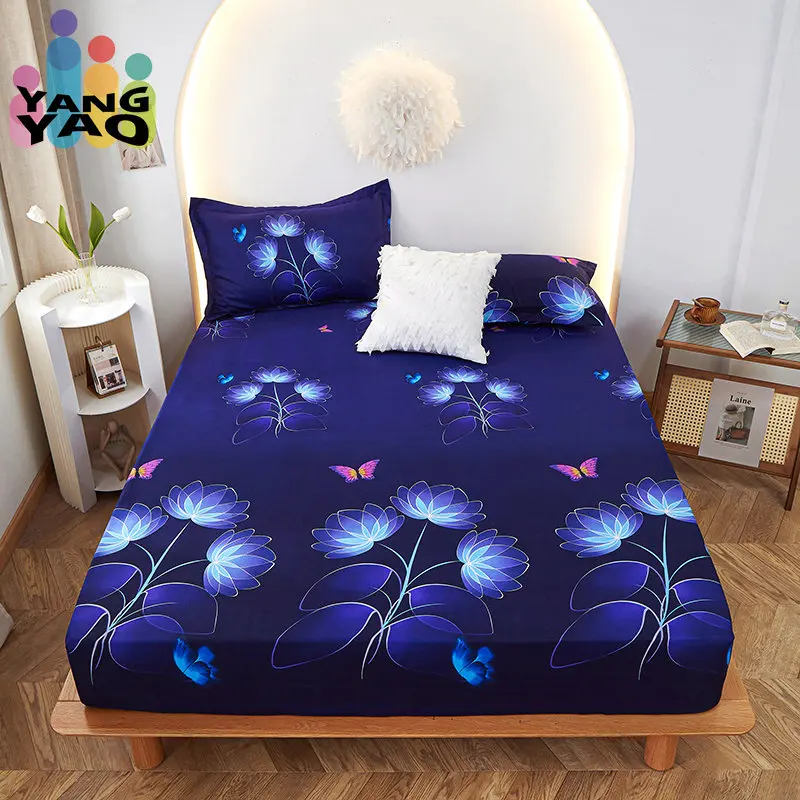 

Rushrushlulu 1pc 100%Polyester Printed Fitted Sheet Mattress Set Cover Four Corners With Elastic Band Bed Sheet(no Pillowcases)