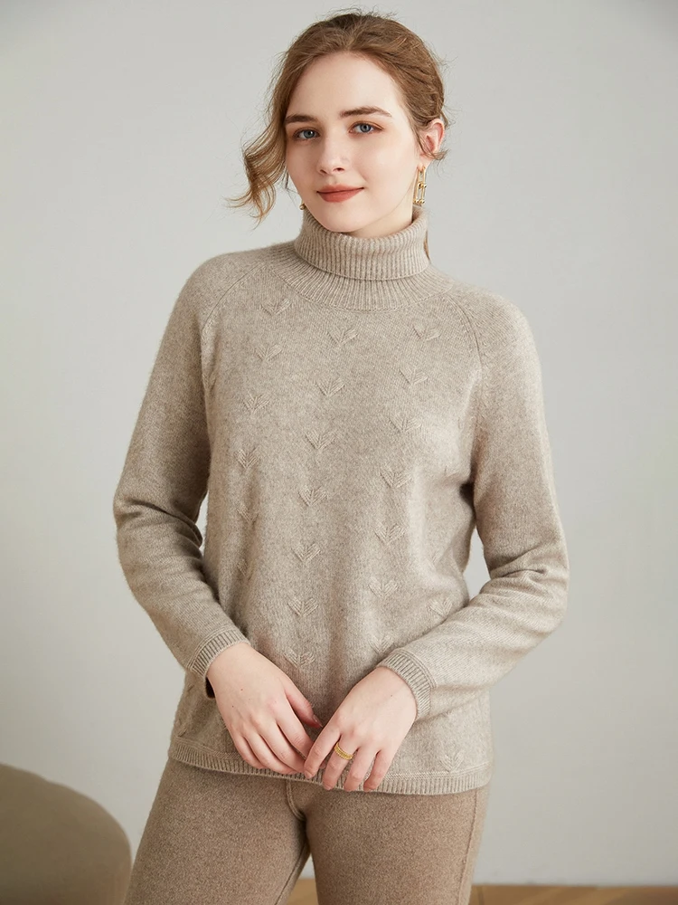 Autumn and winter cashmere sweater women's thickened turtleneck sweater solid color loose long-sleeved wool knitted bottoming