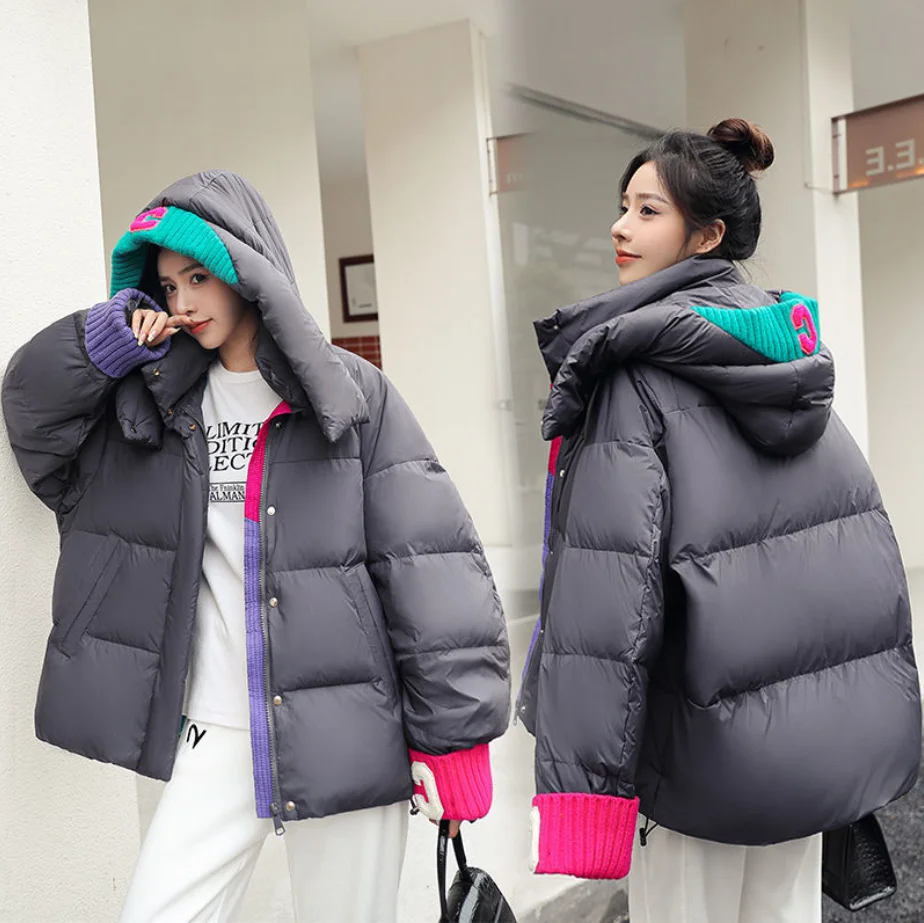 Winter Women's Jacket Fashion Short Loose Down Padded Coat 2022 New Hooded Casual Short Cotton Jacket Ladies Parkas Outerwear