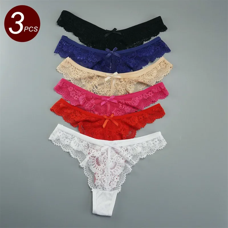 3 шт. женские прозрачные кружевные стринги с заниженной талией