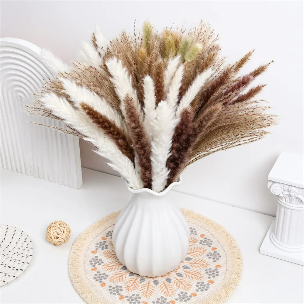 

75Pcs Natural Pampas Grass Decor Boho Home Decor Bouquet Dried Flowers for Table Decor Wedding Floral Arrangements Rustic Decor