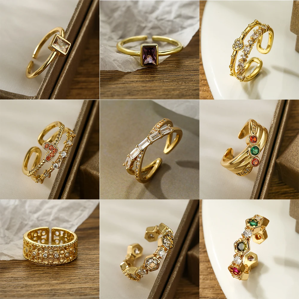 Женские открытые кольца 9 стилей с фианитом минималистичный дизайн регулируемое