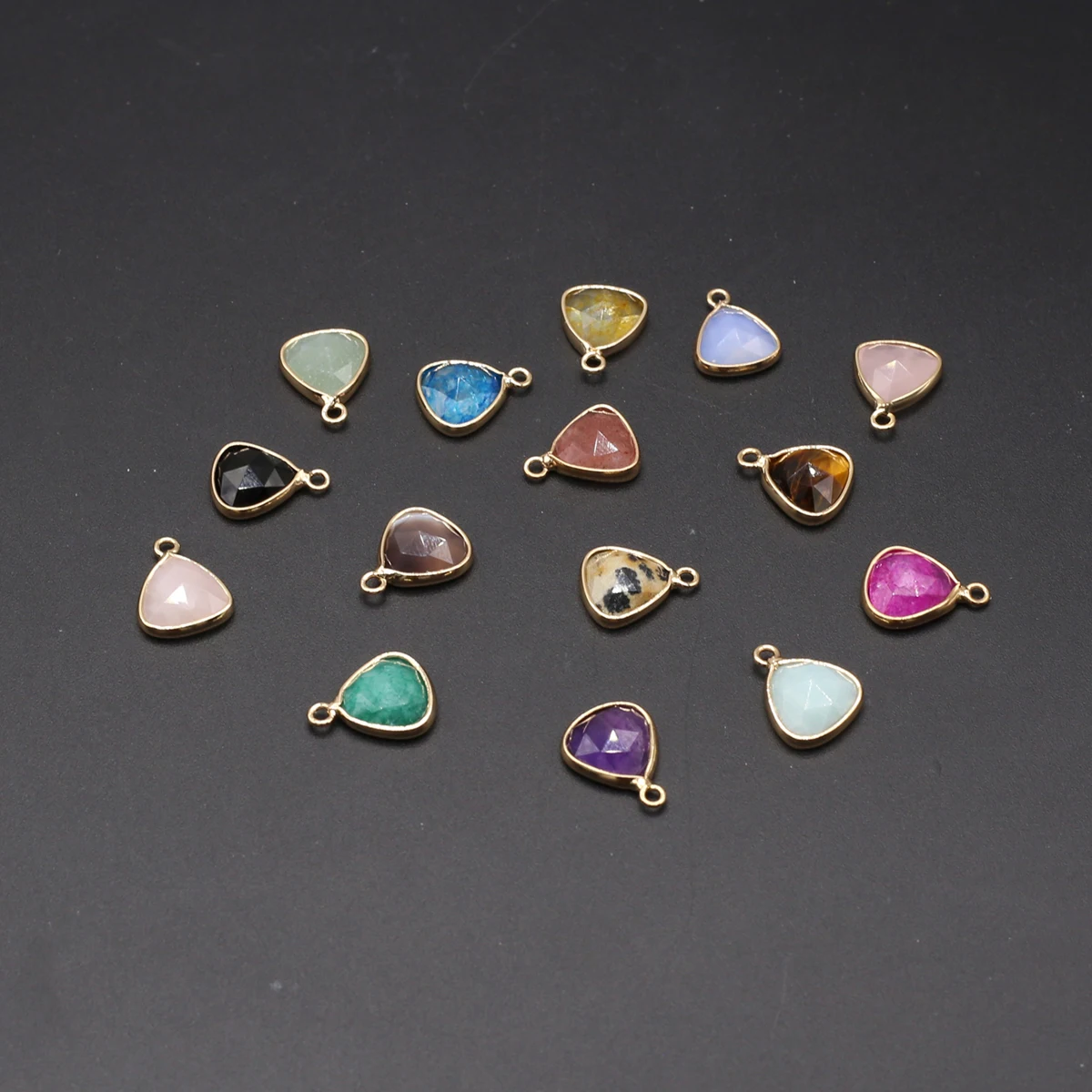 

10 PCS Wholesale Natural Stone Pendant Triangle Rose Crystal Tiger Eye Stone Opal Pendant Jewelry Necklace Earring Accessories