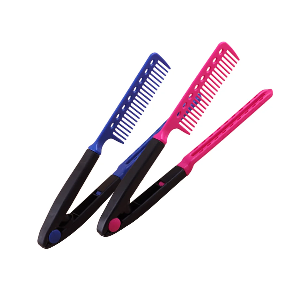 

2PCS Combs Portable Straightening DIY V-Shaped Plastic Styling Comb Hair Clip Comb Hairdressing Comb for Home Salon