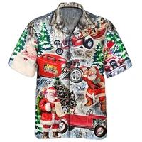 mens christmas santa claus casual one button hawaii shirts 3d printed summer new short sleeve beach shirts tops clothing 5xl