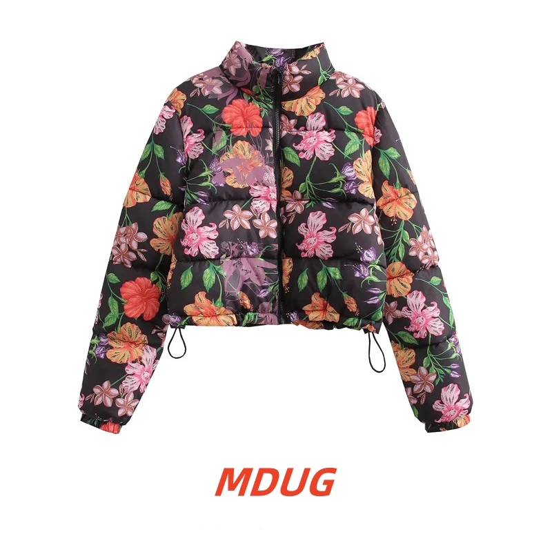 

MDUG 2024 Women's French short Fashion All-match printed turtleneck bread padded jacket