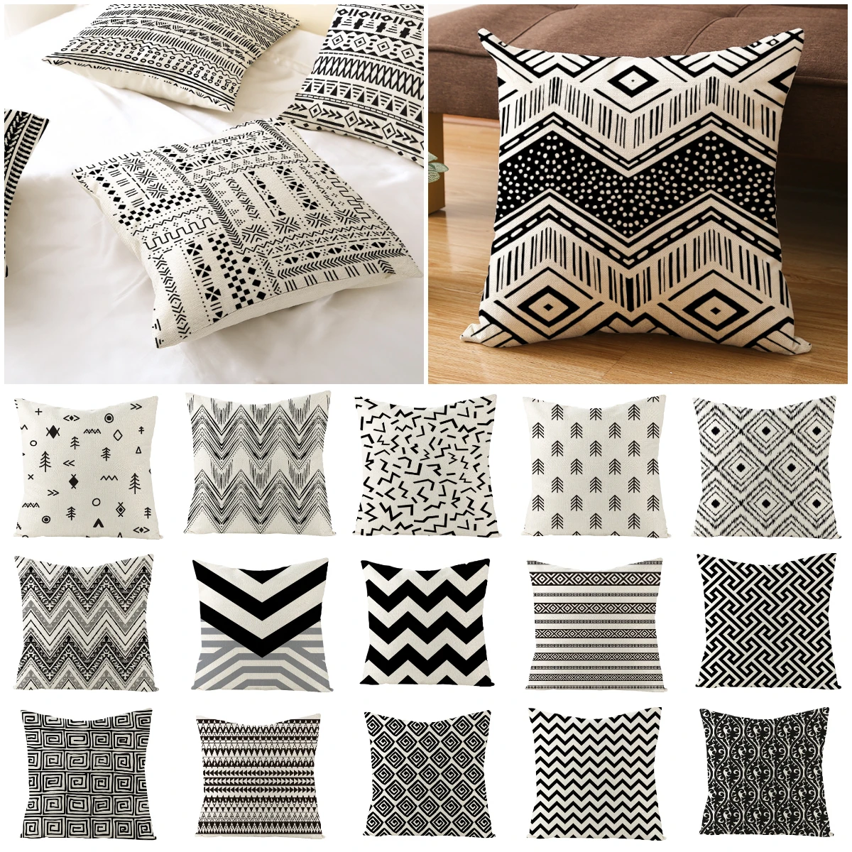 

Linen Simple Black White Geometry Cushion Case Modern Nordic Simple Decorative Pillows Case Livingroom Sofa Couch Throw Pillows