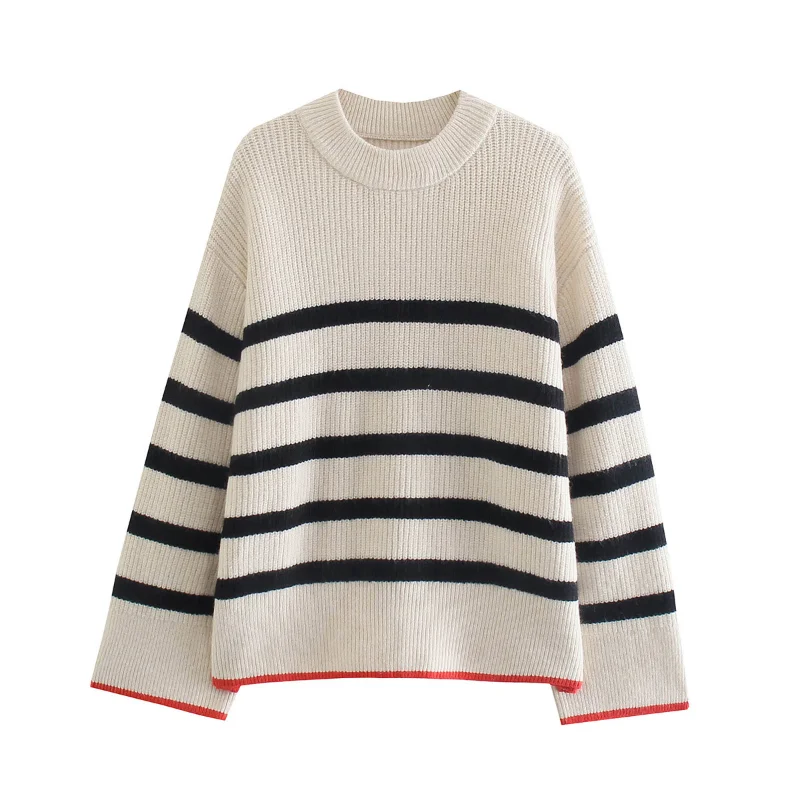 

Autumn and Winter Women Sweaters Long Sleeve O-neck Striped Knit Female Pullovers Loose All-season Femme Tops Clothing Jumpers