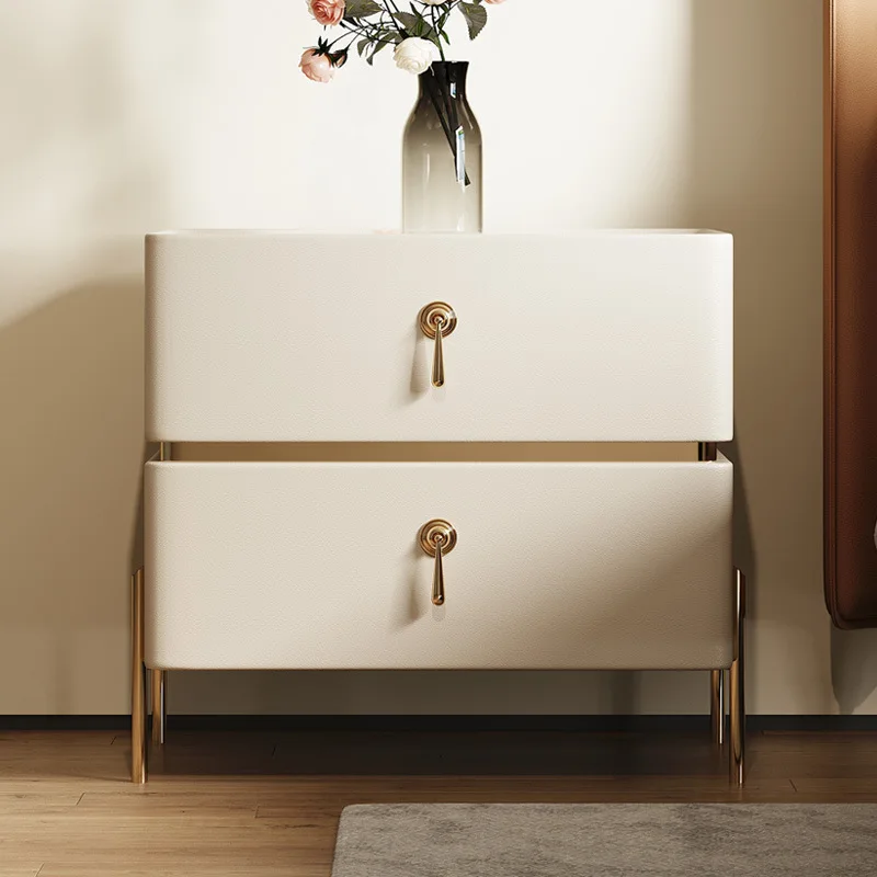 

Yili light luxury bedside table intelligent sensor lamp leather home modern Italian bedroom storage bedside table
