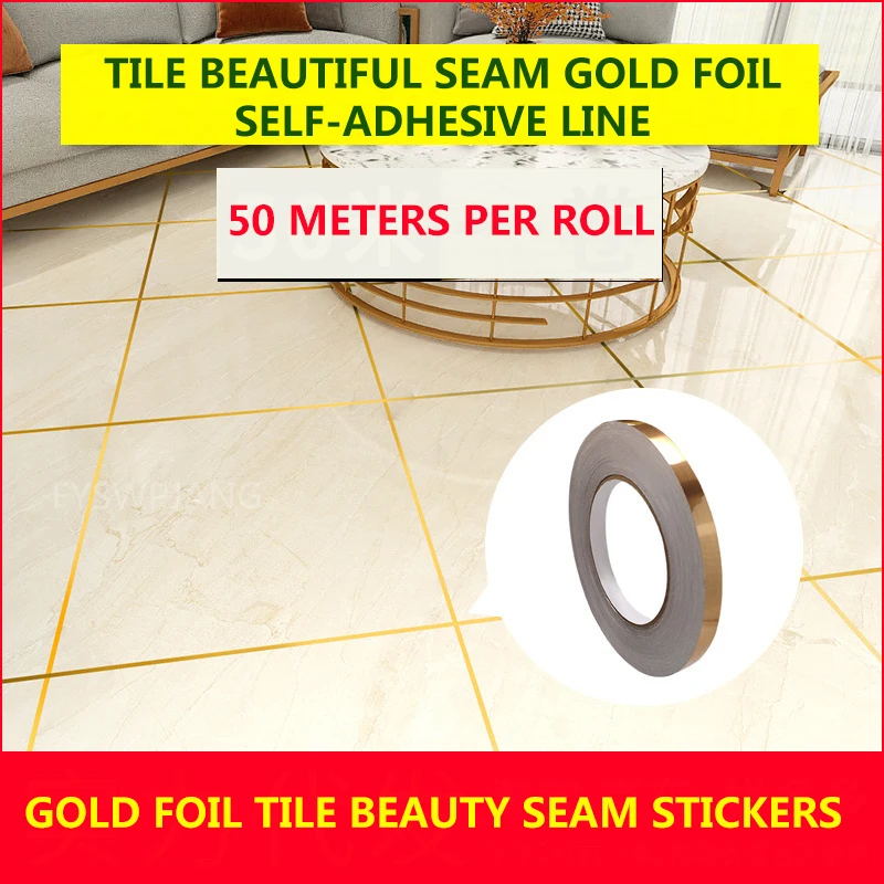 

0.5/1/2*5000cm Silver/Gold Adhesive Floor Tile Strip Seam Sticker Waterproof Wall Sealing Tape Beauty Stitching Copper Foil Tape
