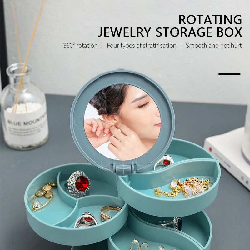 Rotating Multilayer Jewelry Box Earring Storage Rack Makeup Storage Holder Earring Necklace Jewelry Stand Dustproof Organizer