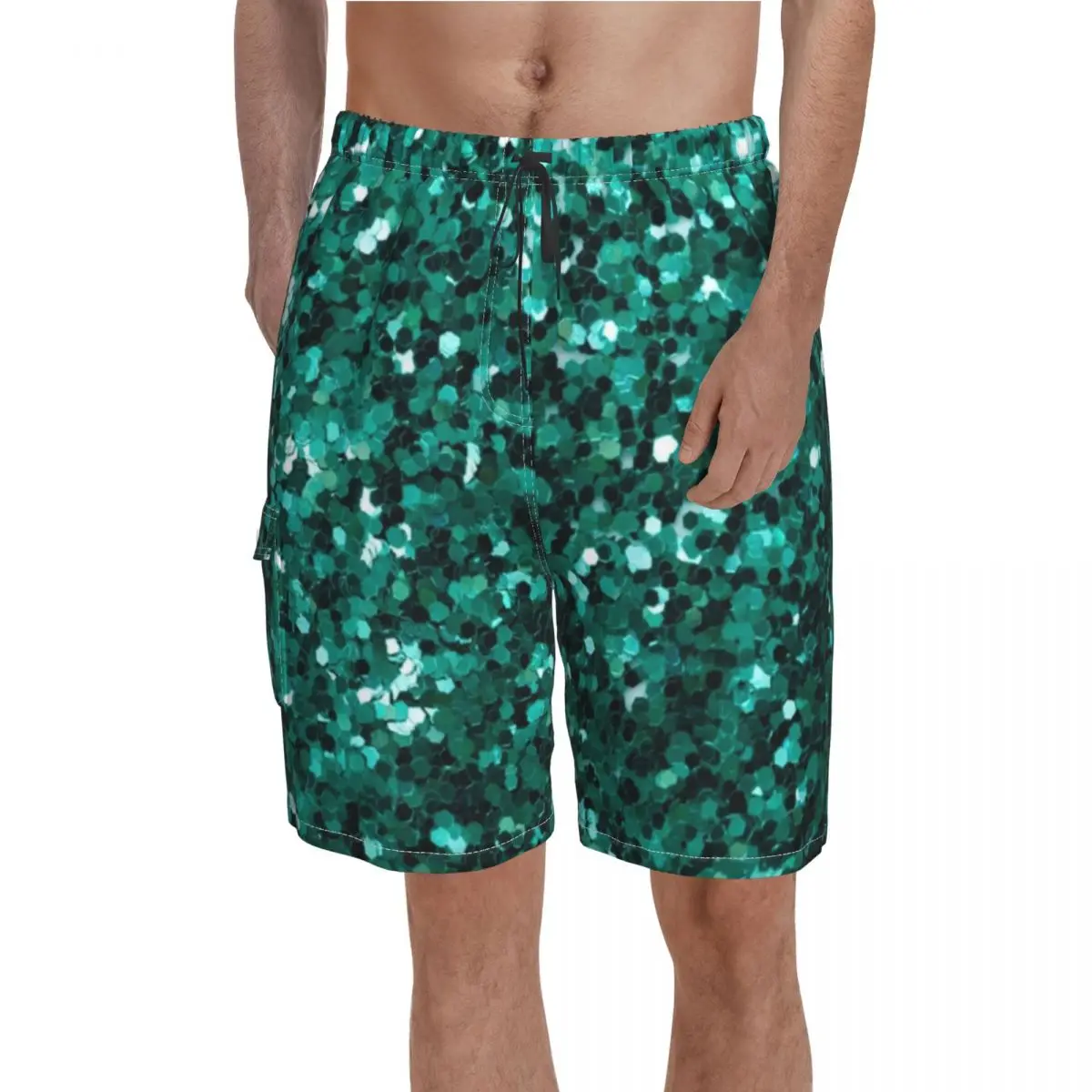 

Blue Sequins Board Shorts Turquoise Sparkles Men Funny Beach Short Pants Hot Sale Customs Large Size Swimming Trunks