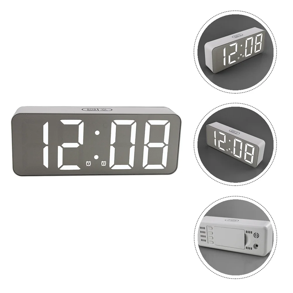 

Clock Alarm Digital Led Mirror Desk Table Clocks Calendar Temperature Bedroom Electric Sleepers Heavy Travel Night Operated