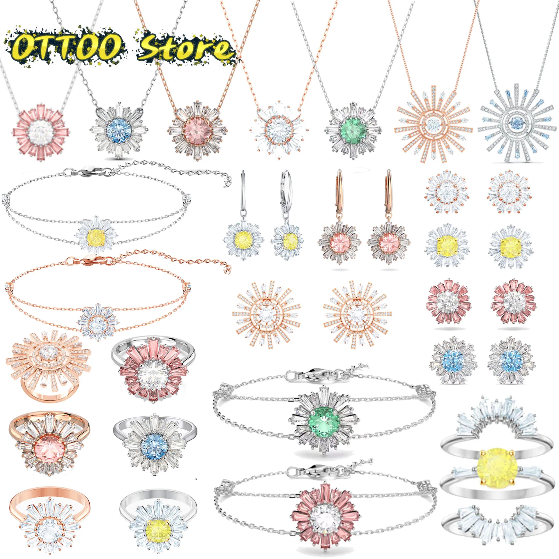 

Original Swa 2022 Summer Luxury Jewelry Set Charms Trendy Sun Flowers Ring Earrings Necklace Bracelet Romantic Gifts for Women