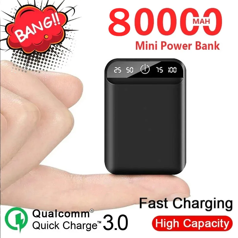 

2021 New Mini Portable Mobile Outdoor Emergency External Battery With Dual USB Ports 80000mAh Power Bank For Xiaomi Samsung
