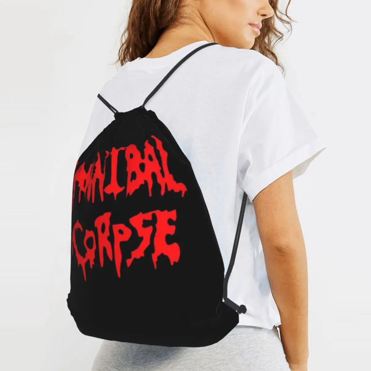 Фото Рюкзаки Cannibal Corpse Death Metal Band, многофункциональные сумки на шнурке, сумки для хранения, сумки для книг, сумки для путешествий и школы №3