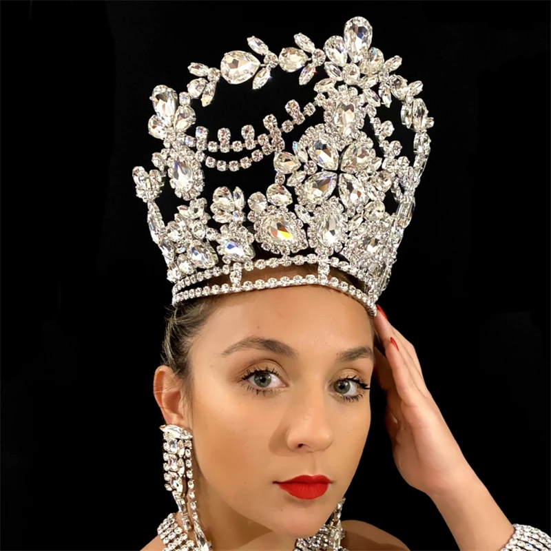 

New Luxury Shiny Zircon Big Crown Ladies Birthday Party Rhinestone Tiara Bridal Wedding Crystal Crown Jewelry Hair Accessories