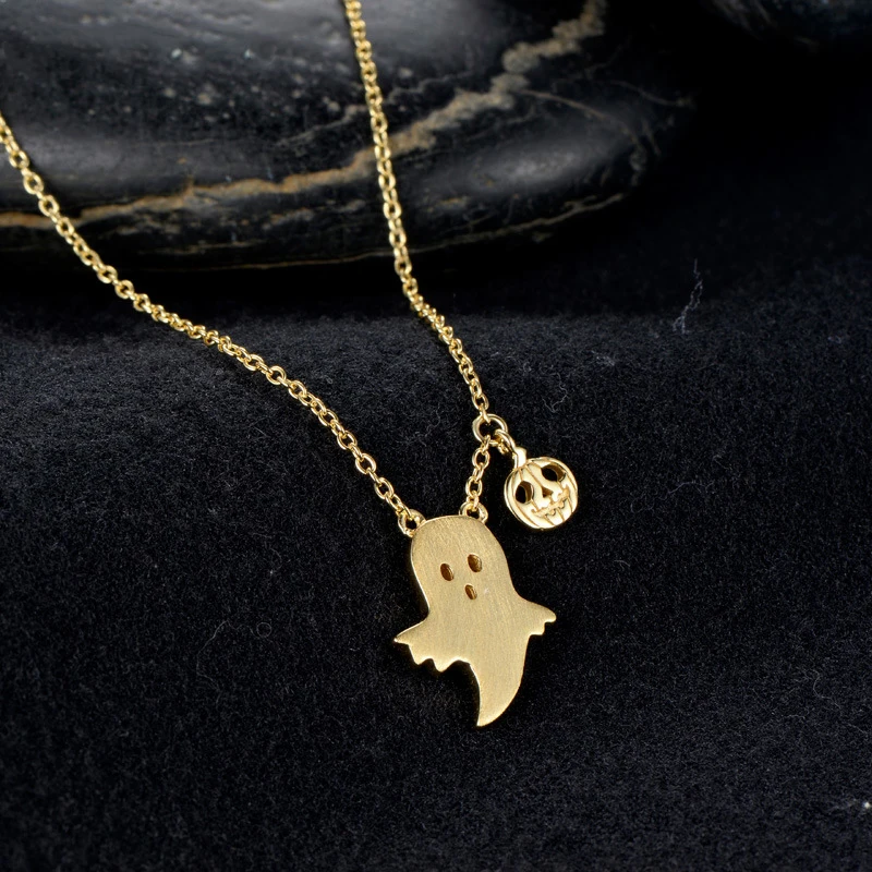 

Halloween Pumpkin Lantern Ghost Necklace Thai Silver Gold Plated Necklace Light Luxury Clavicle Chain