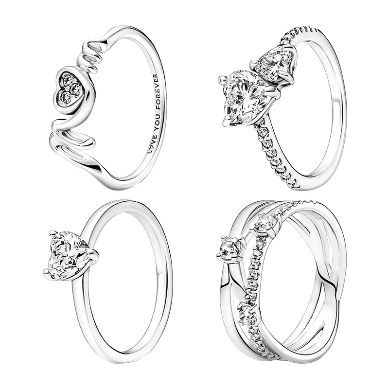 

Bridal Sets Finger Rings For Women Jewelry Silver 925 Original Mum Hearts Solitaire Triple Band Zircon Stones Mother's Day Gifts