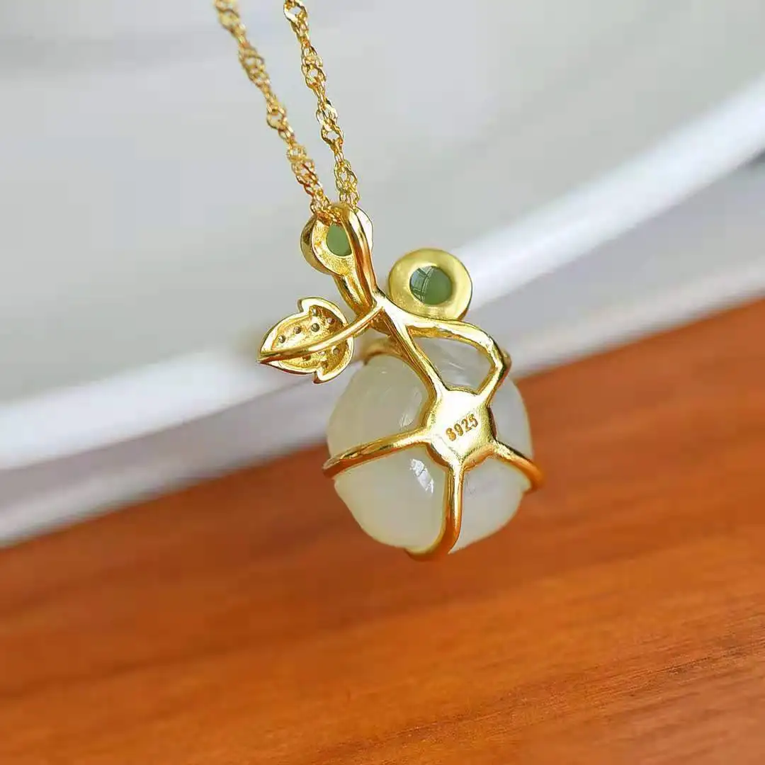 Подвеска из натурального жадеита Хэтянь с цветочным узором из серебра S925 в стиле ретро для культурной шейной цепочки.