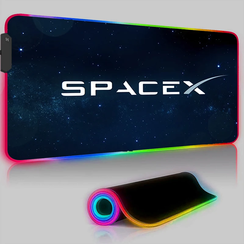 

SpaceX LED Mouse Pad RGB Gaming Accessories Mousepad Anime Rubber Keyboard Laptop Computer Offices Mouse Mats Office Desks Pads