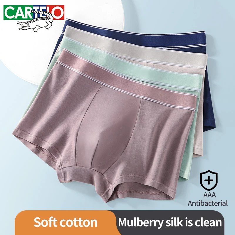 

Cartelo Pure Cotton Men Underwear Antibacterial Boxer Solid Color Traceless Underpants Moisture Absorbent 4pcs Men Panties