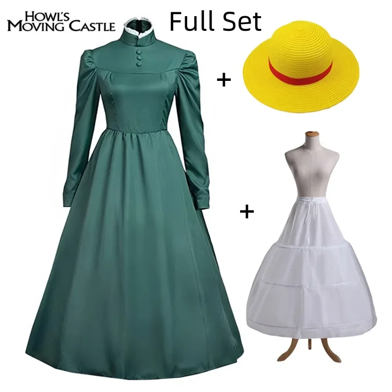 SN60 Sophie Maid Dress Anime Howl's Moving Castle Hatter Cosplay Women Long Green Blue Outfit Halloween Role Play Cos5&amp8$