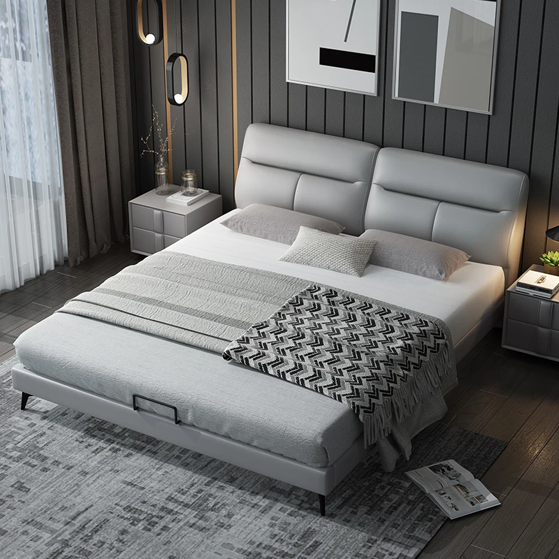 

Nordic Leather Bed Leather Bed Double Bed Modern Minimalist Master Bedroom Wedding Bed Small Apartment Ins Net Red Bed Storage