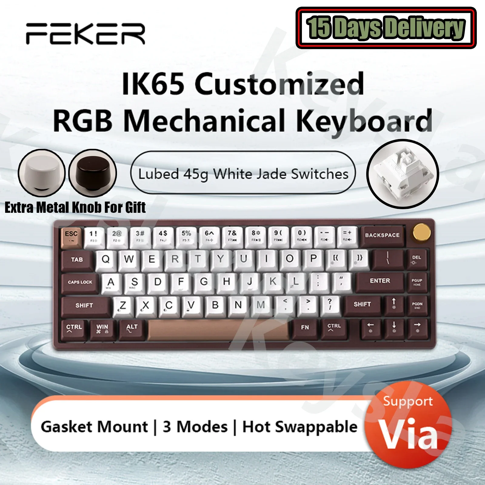 Беспроводная механическая клавиатура FEKER IK65, 65% дюйма, Bluetooth, 2,4 ГГц, RGB, 3 режима, через Hotswap, вишневый профиль, краситель Sub PBT, колпачок клавиш, прокладка