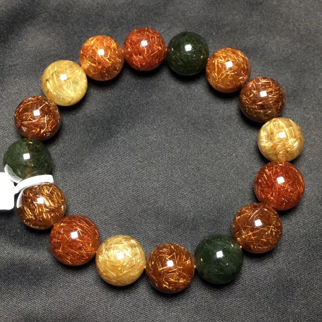 

Натуральный красочный медный рутилированный кварцевый золотистый рутилированный браслет 14,3 мм прозрачные круглые бусины для женщин и мужчин браслет AAAAA