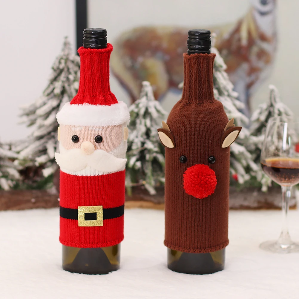 

Creative Christmas Wine Bottle Set Knitted Santa Claus Champagne Bottle Bag Christmas Dinner Xmas Table Decor Cute Xmas Gift