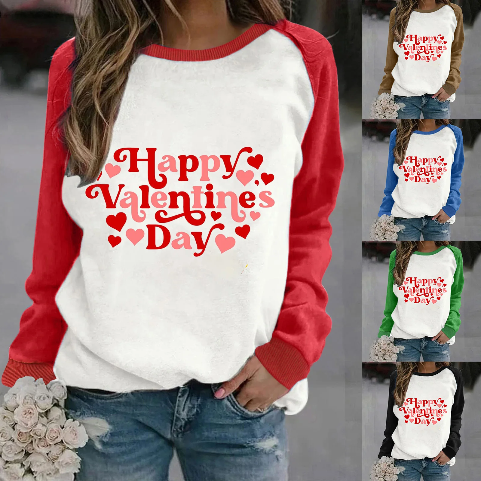 

High Neck Hoodies Women Valentines Day Womens Casual Long Sleeve Crew Neck Letter Printed Pullover Ladies Sweatshirt Tunic Tops