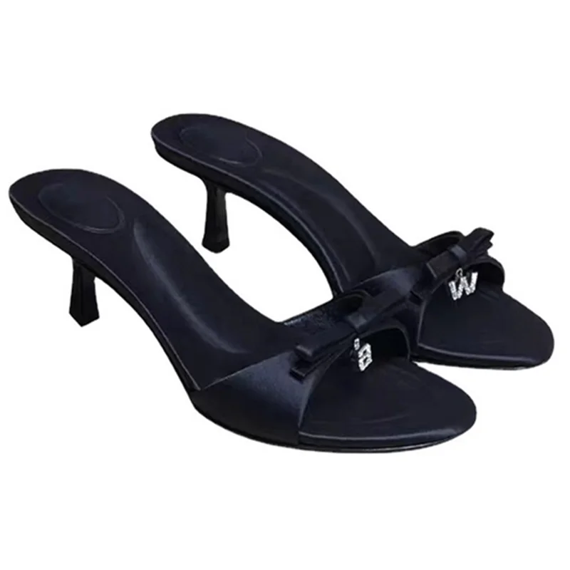 

Bowknot Ladies Shoes Strappy High Heels Luxury Women Slippers Satin Fabric Sandals Summer Stiletto Zapatos Elegantes Calzado