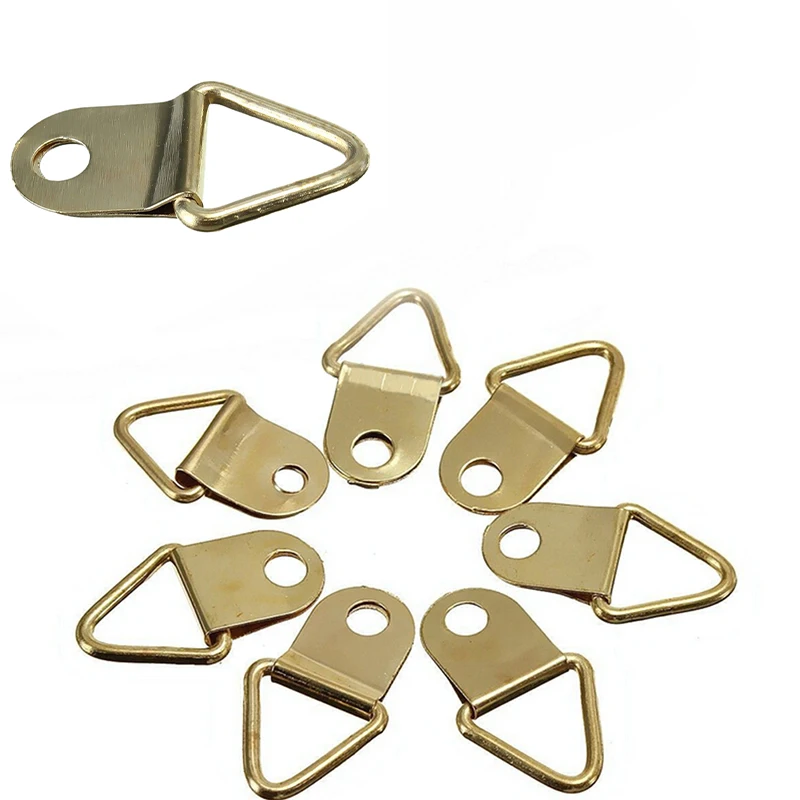 

20 Pcs/lot Picture Hangers Golden Brass Triangle Photo Picture Frame Wall Mount Hanger Hook Hanging Ring Iron