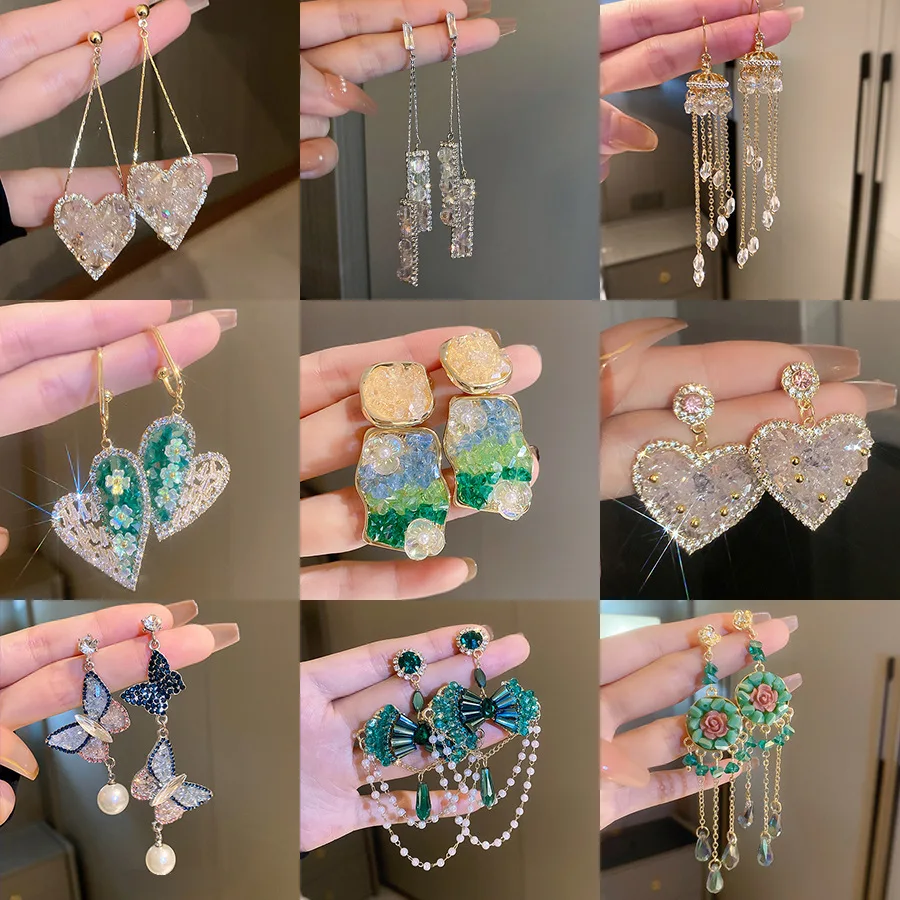 

Minar Trendy Multi Designs Colorful CZ Cubic Zirconia Crystal Earring for Women Heart Butterfly Geometric Long Drop Earrings
