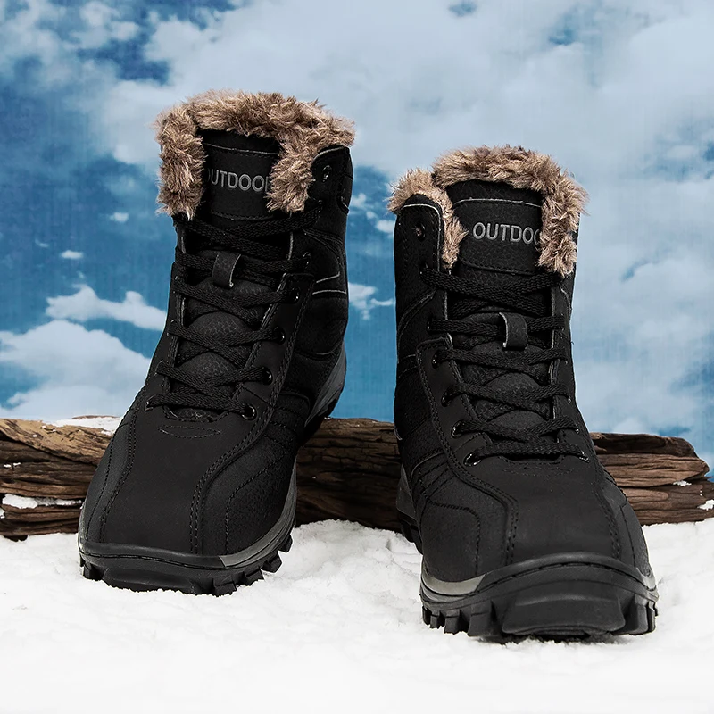HIKEUP Men Tactical Military Snow Boots Genuine Leather Army Hunting Hiking Shoe Winter Boots For Men Outdoor Shoe Padded Warmth