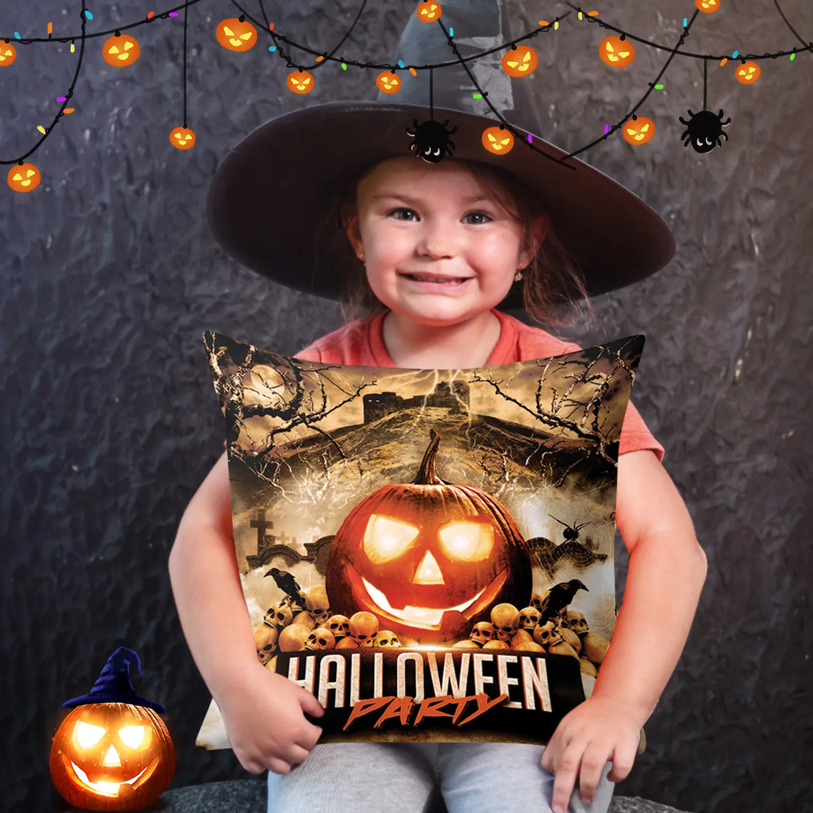 

Set Of 1 Halloween Black Plaid Pumpkin Linen Encrypted Linen Pillowcase Cushion Cover Sofa Cushion Purple Body Pillow Pillowcase