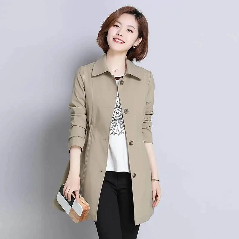 

2023 New Spring Autumn Trench Coat Women Windbreaker Fashion Long Single-Breasted Khaki Navy Blue Cardigan Outerwear Female