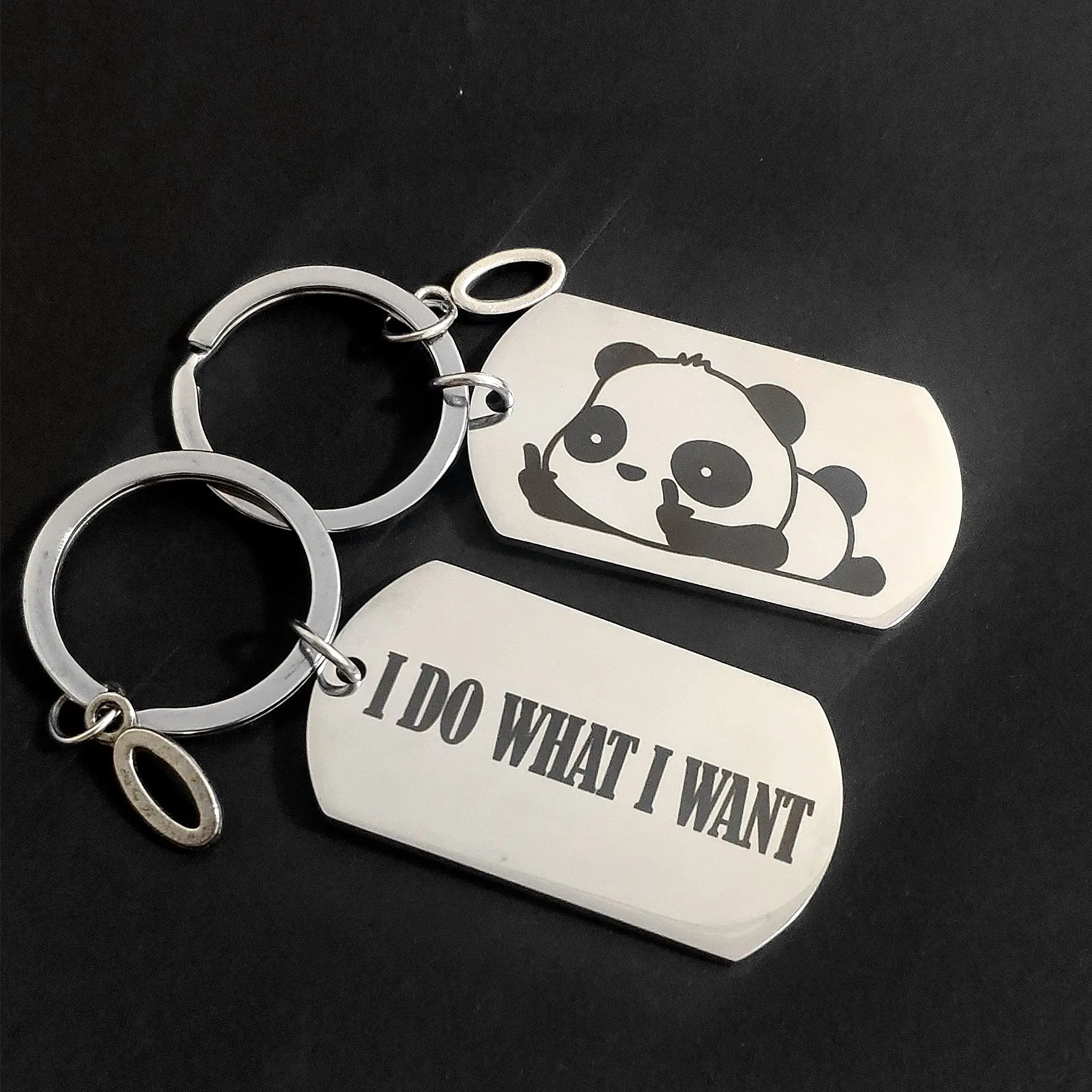 

Stainless Steel Carabiner for Keys Gift Panda Keyring Military Tags A-Z Cute I DO WHAT I WANT 26 Letters Creative Cartoon Holder