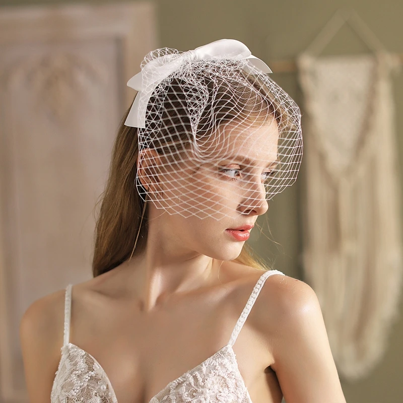 

Black / White Mesh Veil Headband with Bowknot Bridal Wedding Tea Party