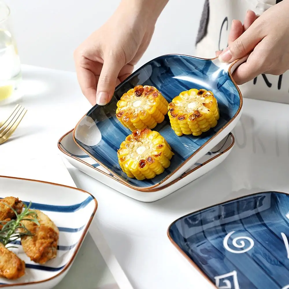 

Креативная керамическая тарелка для выпечки, поднос для хранения салатов с ручкой, контейнер для фруктов, домашняя тарелка для выпечки