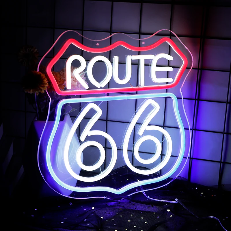 

Неоновая вывеска Route 66, акрилосветодиодный светодиодная вывеска с высоким ходом США, Настенный декор для спальни, синяя неоновая вывеска для игровой комнаты, настенная вывеска светильник