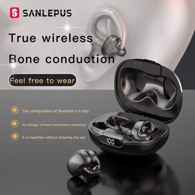 Bluetooth-наушники SANLEPUS V5.3 с зажимом для ушей, беспроводные TWS наушники с сенсорным управлением, наушники с микрофонами, Спортивная гарнитура с HD вызовом