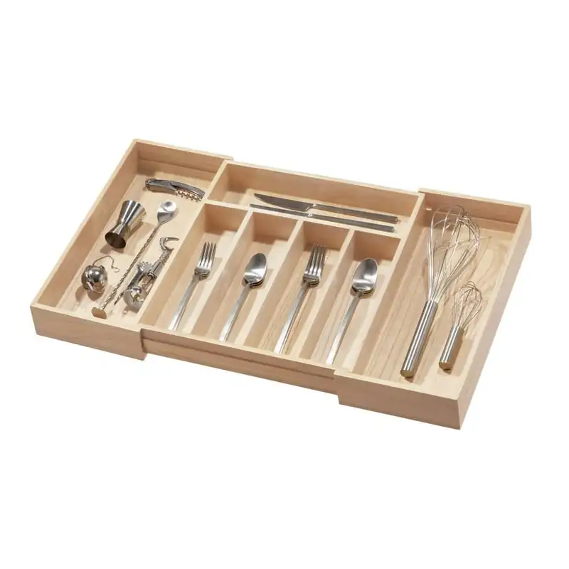 

Natural Paulownia Wood Expandable Flatware and Cutlery Tray Jogo de talheres Spoons and forks set Steak knives Set de cocina Lun