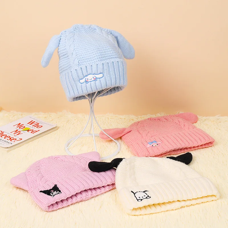 

My Melody Kawaii Sanrio Cinnamoroll Anime Pachacco Children's Knitted Hat Cartoon Winter Warm Cap Cute Things for Girls Gifts