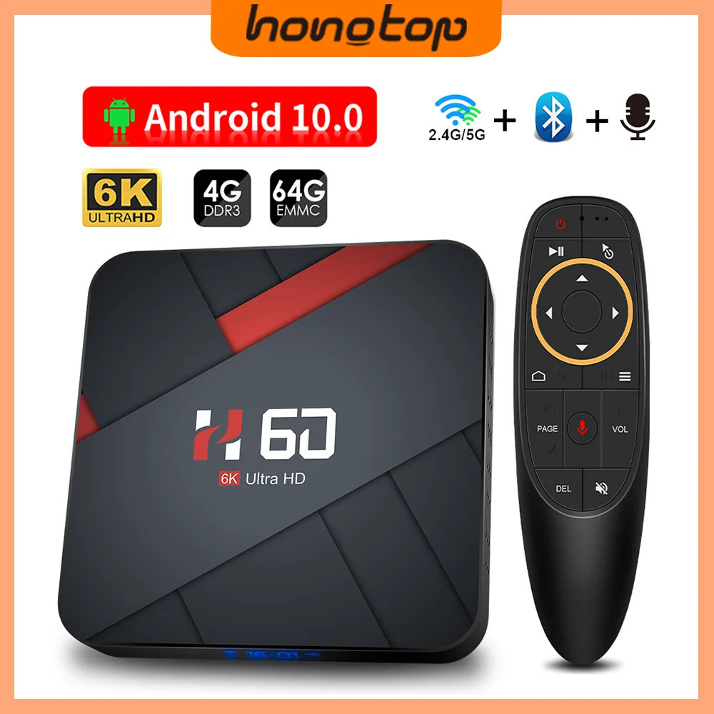 HONGTOP стандартная ТВ-приставка 6K Ultra HD Android TV 10 0 HDR 4 Гб 64 двойной Wi-Fi - Цена: 5190.73
