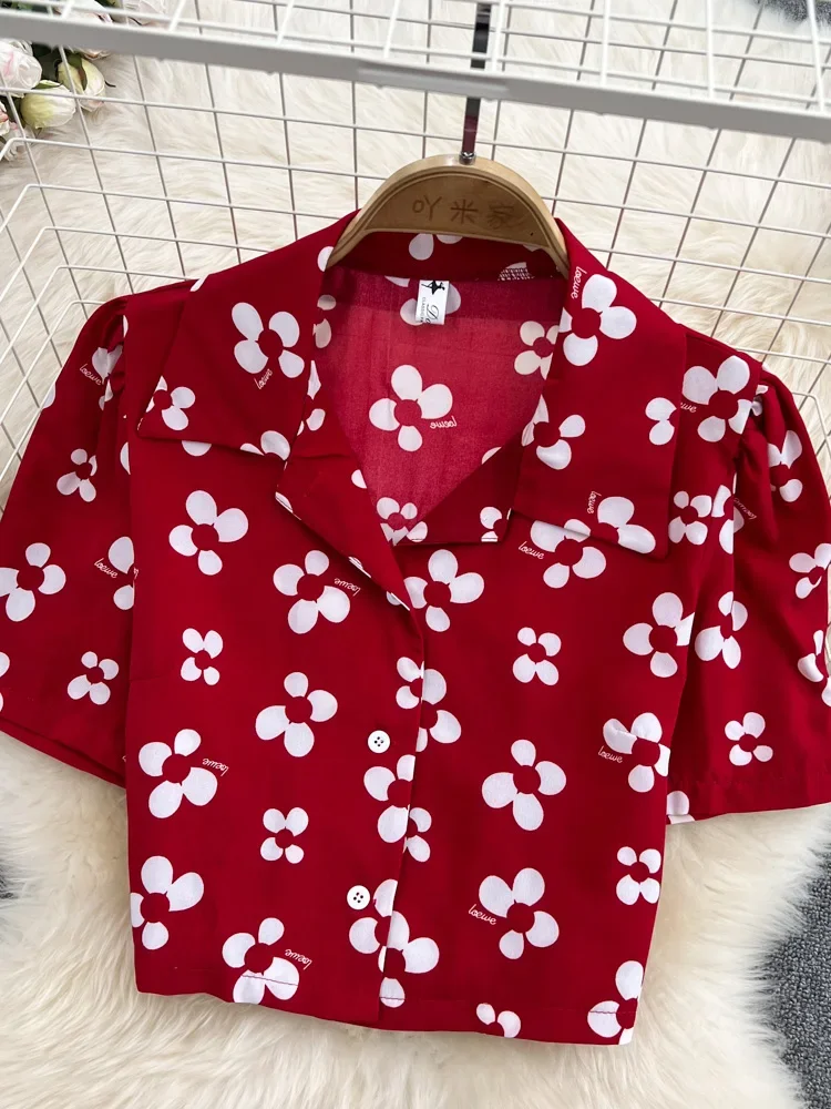 Летний женский костюм из двух предметов с принтом винтажный однобортный топ