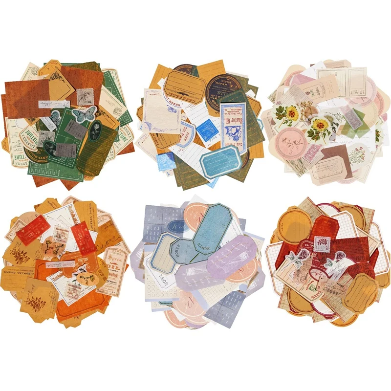 

180Pcs Vintage Scrapbook Stamp Stickers Old Retro Paper Stickers Aged Antique Decorative Sticker Aesthetic Washi Sticker